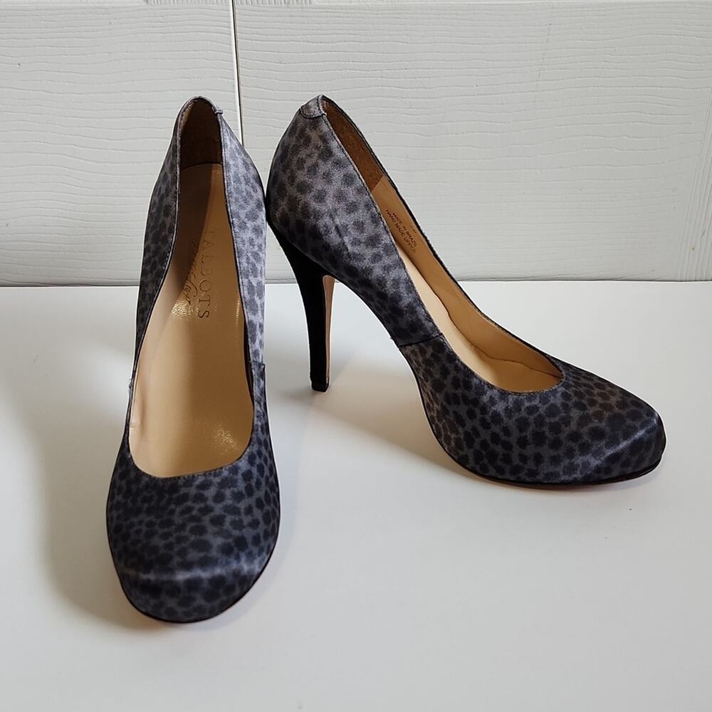 Talbots Women's Gray‎ & Black Cheetah Print Pumps Heels Size 7 Suede 4.5 Heel